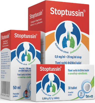 Tlumí suchý dráždivý,<br>těžko utišitelný kašel<br><span>silou 2 účinných látek</span>